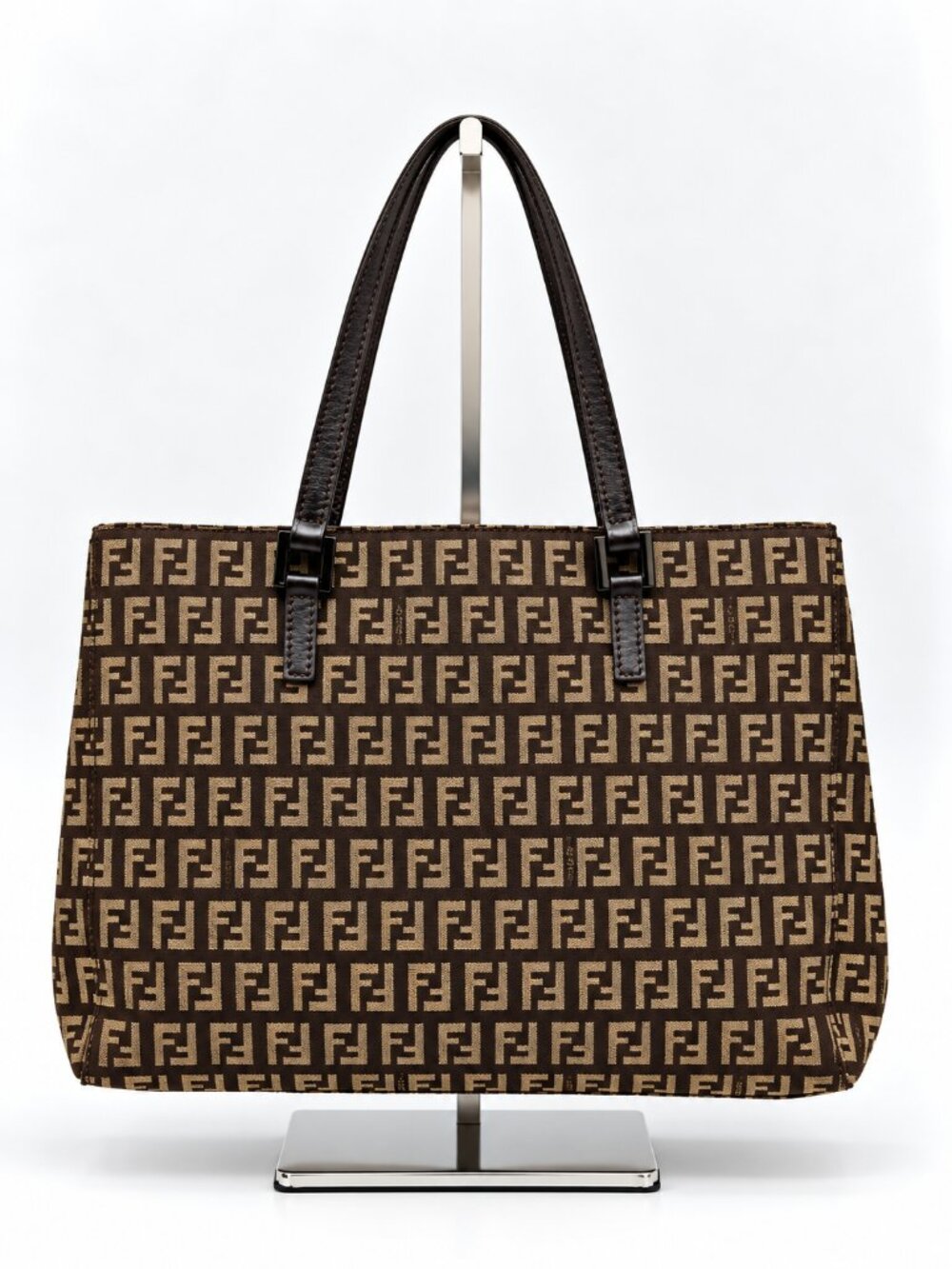 Fendi Zucca Mini Tote Bag Brown Canvas Leather Shoulder Bag